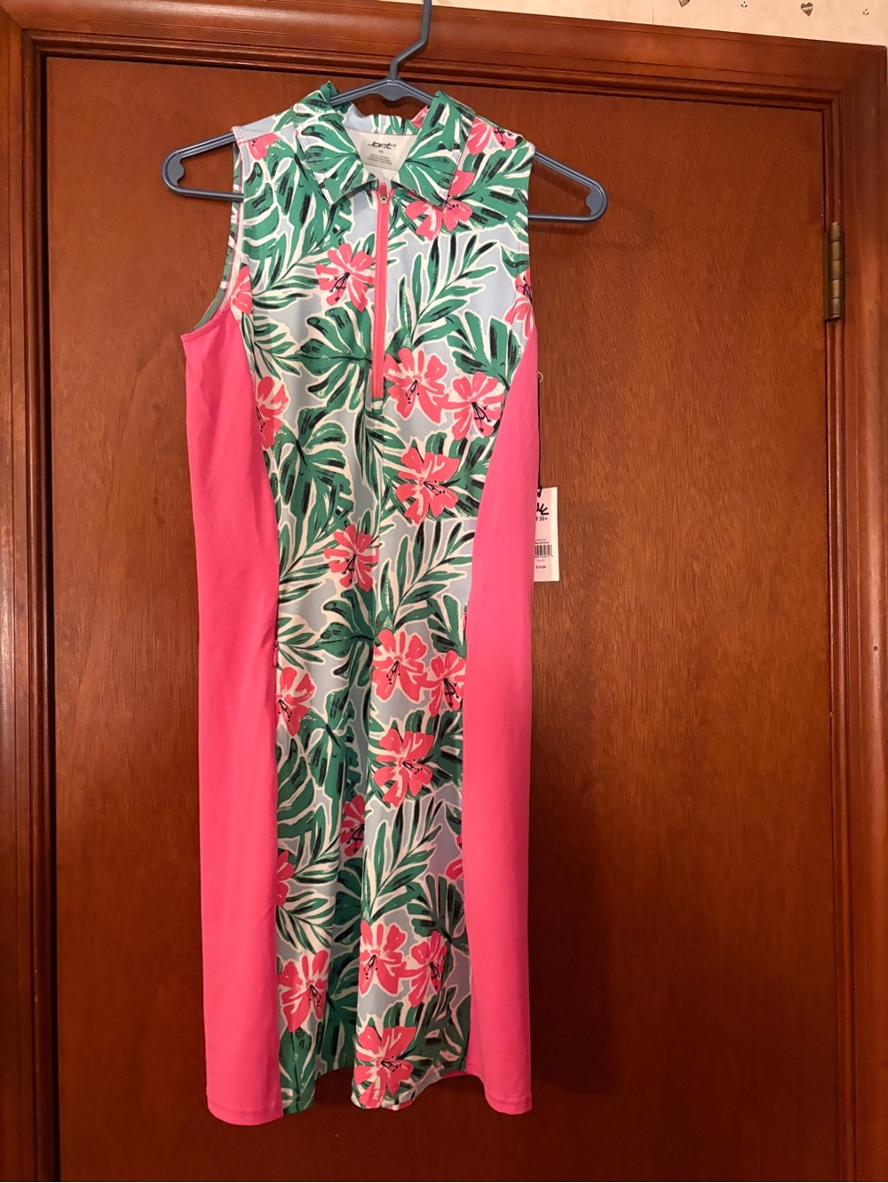 Jofit Pink & Green Floral Sleeveless Golf Dress with Front Zip